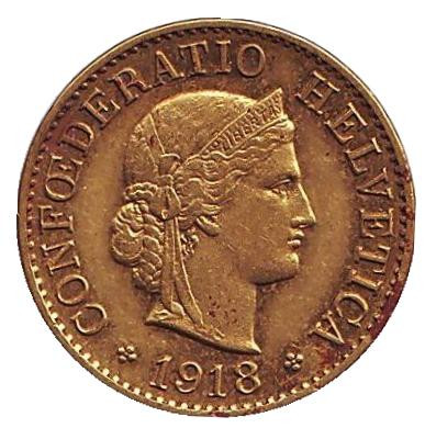 Монета 5 раппенов. 1918 год, Швейцария. (Латунь)