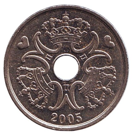 Монета 5 крон. 2005 год, Дания. Монета 5 крон. 2005 год, Дания.