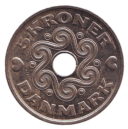 Монета 5 крон. 2005 год, Дания.