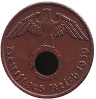 Монета 2 рейхспфеннига. 1939 год, Германия (Третий Рейх). (G). Монета 2 рейхспфеннига. 1939 год, Германия (Третий Рейх). (G).
