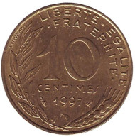 Монета 10 сантимов. 1997 год, Франция.