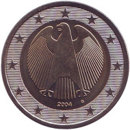 Монета 2 евро. 2004 год (G), Германия. Монета 2 евро. 2004 год (G), Германия.