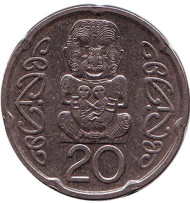Монета 20 центов. 2008 год, Новая Зеландия. Божок. Монета 20 центов. 2008 год, Новая Зеландия. Божок.