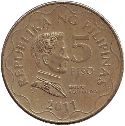 Монета 5 песо. 2011 год, Филиппины. Эмилио Агинальдо.