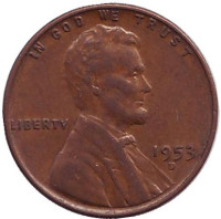 Линкольн. Монета 1 цент. 1953 год (D), США.