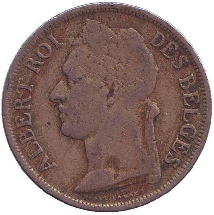 Монета 1 франк. 1920 год, Бельгийское Конго. (Des Belges) Монета 1 франк. 1920 год, Бельгийское Конго. (Des Belges)