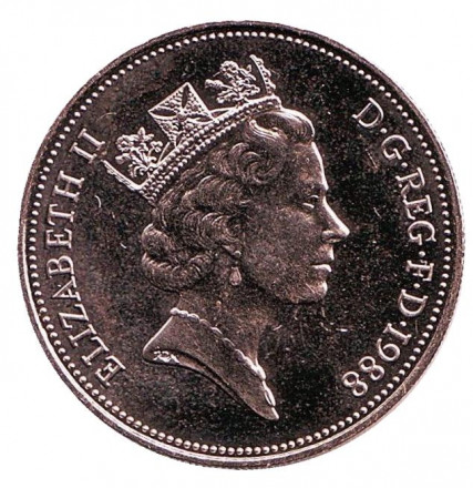 Монета 10 пенсов. 1988 год, Великобритания. BU. Монета 10 пенсов. 1988 год, Великобритания. BU.