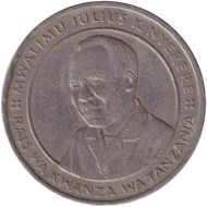 Монета 10 шиллингов. 1989 год, Танзания. Джулиус Ньерере.