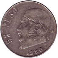 Монета 1 песо. 1980 год, Мексика. (закрытая 8). Хосе Мария Морелос. Монета 1 песо. 1980 год, Мексика. (закрытая 8). Хосе Мария Морелос.