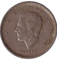 Монета 10 сентаво. 1987 год, Доминиканская Республика.