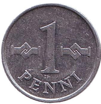 Монета 1 пенни. 1976 год, Финляндия.