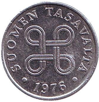 Монета 1 пенни. 1976 год, Финляндия.
