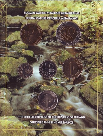 Глухарь. Набор монет Финляндии в буклете (6 шт). 1993 год, Финляндия. (с пробной монетой). Глухарь. Набор монет Финляндии в буклете (6 шт). 1993 год, Финляндия. (с пробной монетой).