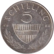 Монета 5 шиллингов. 1965 год, Австрия. Всадник. Монета 5 шиллингов. 1965 год, Австрия. Всадник.