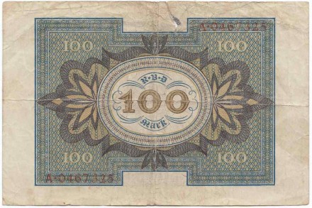 Рейхсбанкнота 100 марок. 1920 год, Веймарская республика. P-69a. Рейхсбанкнота 100 марок. 1920 год, Веймарская республика. P-69a.