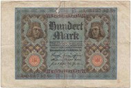 Рейхсбанкнота 100 марок. 1920 год, Веймарская республика. P-69a. Рейхсбанкнота 100 марок. 1920 год, Веймарская республика. P-69a.