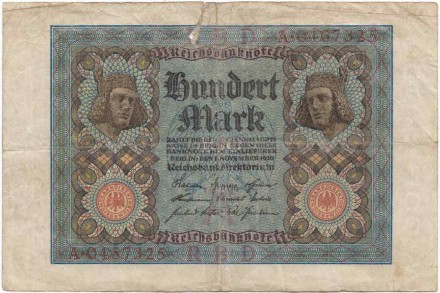Рейхсбанкнота 100 марок. 1920 год, Веймарская республика. P-69a.