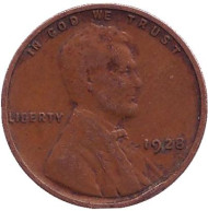 Монета 1 цент. 1928 год, США. (Без отметки монетного двора) Линкольн. Монета 1 цент. 1928 год, США. (Без отметки монетного двора) Линкольн.