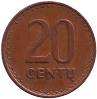 Монета 20 центов. 1991 год, Литва.