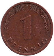 Монета 1 пфенниг. 1978 год (F), ФРГ. Дубовые листья. Монета 1 пфенниг. 1978 год (F), ФРГ. Дубовые листья.