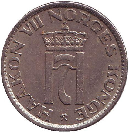 Монета 50 эре. 1955 год, Норвегия.