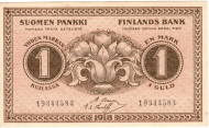 Бона 1 марка. 1918 год, Финляндия. Пресс! Бона 1 марка. 1918 год, Финляндия. Пресс!