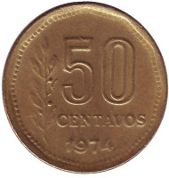 Монета 50 сентаво. 1974 год, Аргентина. Монета 50 сентаво. 1974 год, Аргентина.