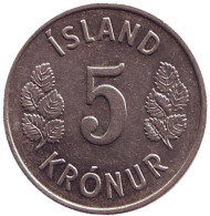 Монета 5 крон. 1973 год, Исландия. Монета 5 крон. 1973 год, Исландия.