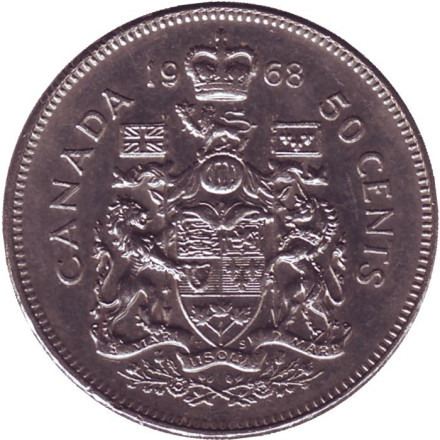 Монета 50 центов. 1968 год, Канада. Из обращения.