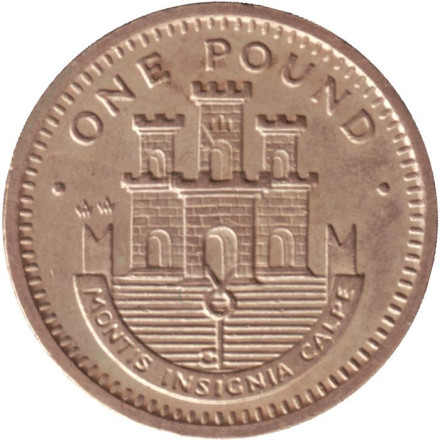 Монета 1 фунт. 1996 год, Гибралтар. Герб Гибралтара.