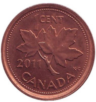 Монета 1 цент. 2011 год, Канада. (Магнитная). Монета 1 цент. 2011 год, Канада. (Магнитная).