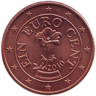 Монета 1 цент. 2010 год, Австрия. Монета 1 цент. 2010 год, Австрия.