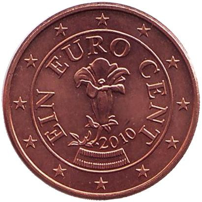 Монета 1 цент, 2010 год, Австрия.