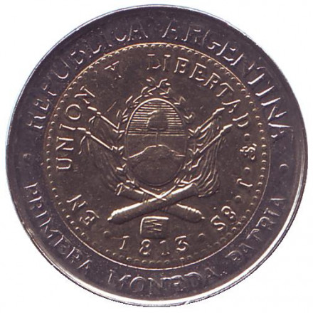 Монета 1 песо. 2016 год, Аргентина.