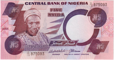 Банкнота 5 найр. 2005 год, Нигерия.