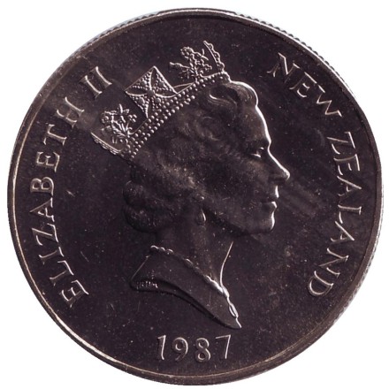 Монета 50 центов, 1987 год, Новая Зеландия. Парусник "Endeavour".