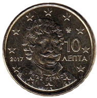 Монета 10 центов. 2017 год, Греция. Монета 10 центов. 2017 год, Греция.
