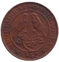 Монета 1/4 пенни (фартинг). 1949 год, ЮАР. Птицы. Монета 1/4 пенни (фартинг). 1949 год, ЮАР. Птицы.