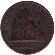 Монета 2 сантима. 1875 год, Бельгия. Монета 2 сантима. 1875 год, Бельгия.