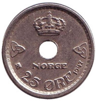 Монета 25 эре. 1947 год, Норвегия. Монета 25 эре. 1947 год, Норвегия.