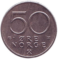 Монета 50 эре. 1980 год, Норвегия. (со звездой)