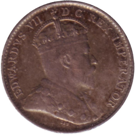 Монета 5 центов. 1902 год, Канада. (Без отметки монетного двора). Монета 5 центов. 1902 год, Канада. (Без отметки монетного двора).