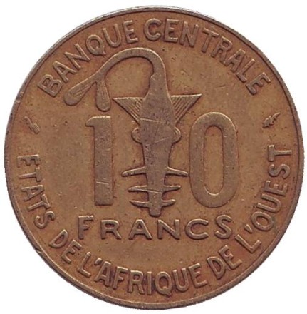 Монета 10 франков. 1992 год, Западные Африканские Штаты.