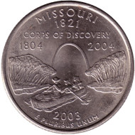 Монета 25 центов (P). 2003 год, США. Миссури. Штат № 24. Монета 25 центов (P). 2003 год, США. Миссури. Штат № 24.
