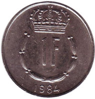 Монета 1 франк. 1984 год, Люксембург. Монета 1 франк. 1984 год, Люксембург.