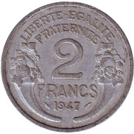 Монета 2 франка. 1947 год, Франция. Монета 2 франка. 1947 год, Франция.