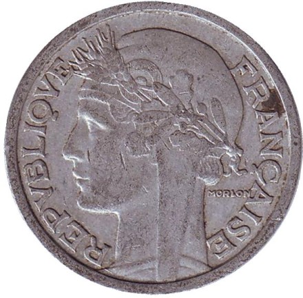 Монета 2 франка. 1947 год, Франция.