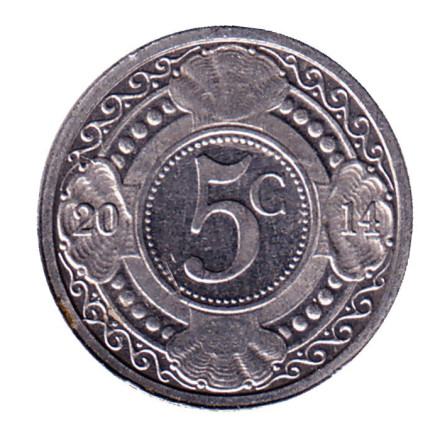 Монета 5 центов. 2014 год, Нидерландские Антильские острова.