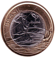 Монета 1 реал. 2015 год, Бразилия. Олимпиада в Рио. Каноинг. Монета 1 реал. 2015 год, Бразилия. Олимпиада в Рио. Каноинг.