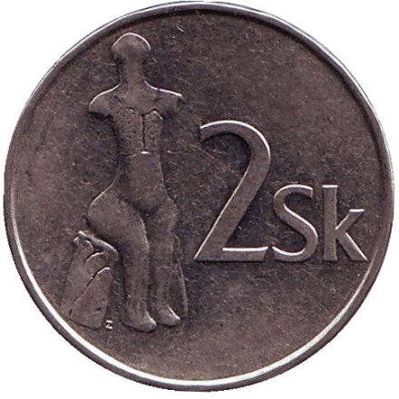 Монета 2 кроны. 2003 год, Словакия. Статуя Венеры.